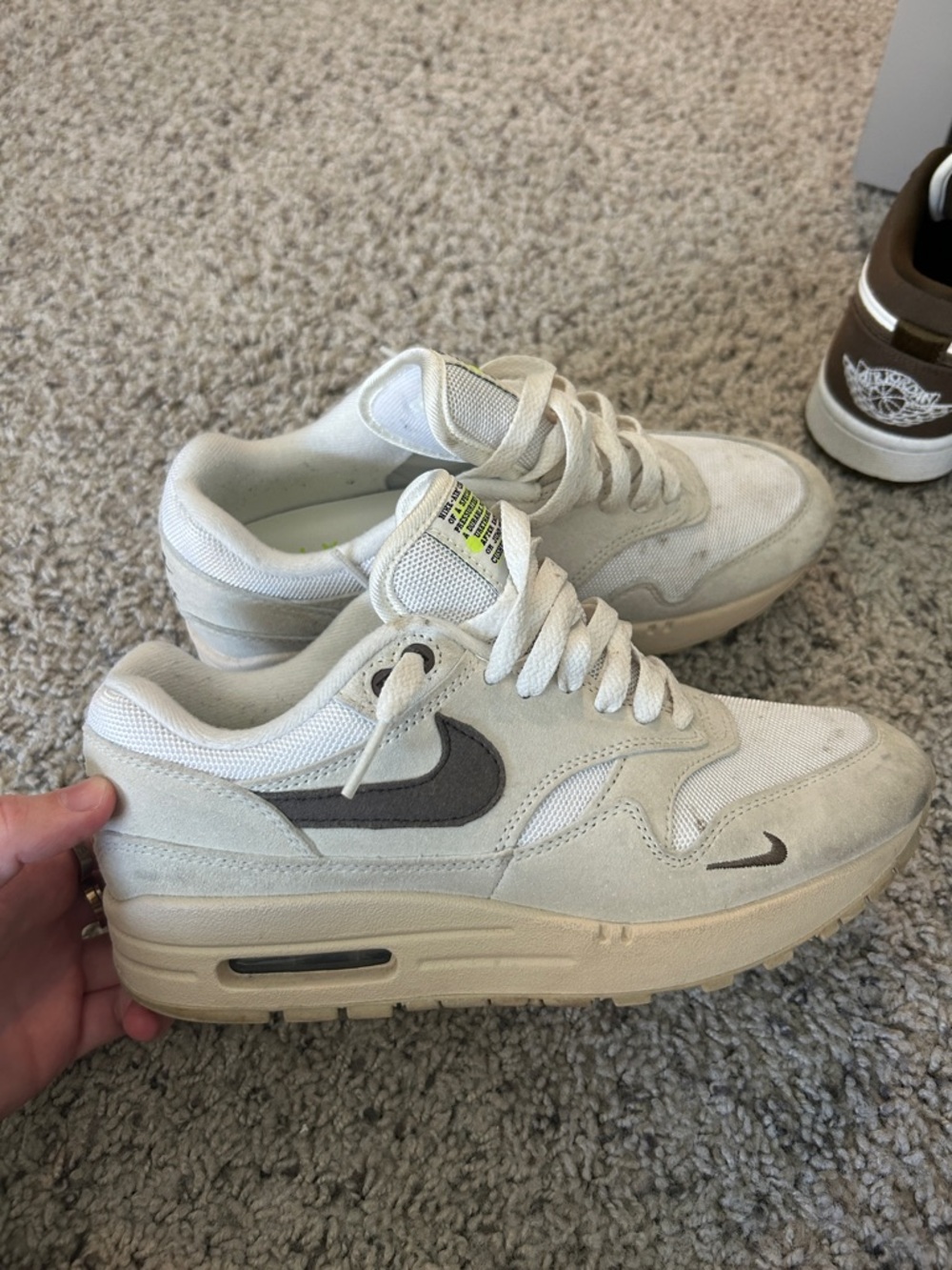 Nike White and Gray Air Max 1 Low-Top Sneakers